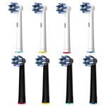 8pcs Cross Clean Replacement Heads Compatible with Braun Oral B Electric Toothbrush, 4pcs White and 4pcs Black.