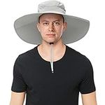 Mens Super Wide Brim Sun Hat UPF50+ UV Protection Waterproof Large Brim Bucket Hat for Fishing Hiking Camping (Light Grey)