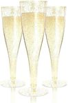 Prestee 200 Champagne Flutes Plastic | Disposable Champagne Flute | Gold Glitter Plastic Champagne Glasses for Parties | Mimosa Bar, Wedding, Shower Party, New Years Eve Party Supplies 2024 (Gold)