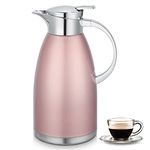 Asiulalt 2.3L/ 78oz Stainless Steel Thermal Carafe, Double Walled Vacuum Insulated Coffee Carafe with Lid, 12 Hour Heat and 24 Hour Cold Retention Thermos, Jug for Water, Milk, Tea, Juice（Pink）