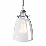 PathsOn Industrial Vintage Modern Pendant Light Fitting Hanging Ceiling Lamp Light Fixture Chandelier for Kitchen Dining Room Bedroom with 5.6” Bell Clear Glass Lampshade (Chrome)