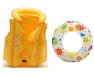 NELSTRAB:- Pool Party Adjustable Float Inflatable Yalo Vest Safety Jacket with Swimming Ring for Girls and Boys Swimming Ring Swim Tube(Multi Color)(5-10 Year)(Combo)