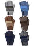 6 Pairs Kids Winter Gloves for Boys Girls Fleece Lining Child Warm Knit Gloves Thermal Full Finger Gloves for Cold Weather (Assorted Colors)