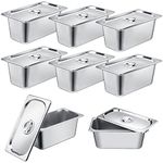 8 Pack Stainless Steam Hotel Pan 1/3 Size x 6" Deep Steam Table Pan with Lid 0.8 mm Thick Stainless Steel Anti Jam Steam Pan Restaurant Anti Clogging Steamer for Party, Restaurant, Hotel