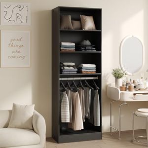 VOWNER Closet Organizer System with Rod & 3 Shelves, Small Closet Wardrobe | Wood Closet Organizer, Freestanding Walk-in Closet System Modular Wardrobe Storage Unit Closet Tower 25"L x 15" W x 78.7"H