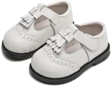 DADAWEN Toddler Girls Leather Mary Jane Dress Shoes Baby Non-Slip Soft Sole Tassel Princess Flats Wedding Party Casual Walking School Shoes White US Size 6 Toddler