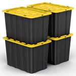 Lifetime Appliance (4 PACK) 23 Gallon Plastic Storage Bin Tote Organizing Container with Ultra Durable Secure Latching Lids, Stackable, Extra Strength Clear with Built in Handle - Black and Yellow