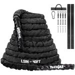 Yes4All Battle Exercise Training Rope with Protective Cover – Steel Anchor & Strap Included - 1.5/2 Inch Diameter Poly Dacron 30, 40, 50 Ft Length (1.5in - 40ft)