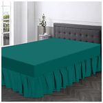 Non Iron Valance Sheet Double- Polycotton Fabric Frilly Bedding Sheets-Hotel Quality Elasticated Bed Skirt- Deep Teal