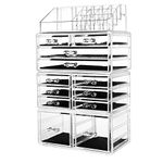 HBlife Makeup Organizer Acrylic Cosmetic Storage Drawers and Jewelry Display Box with 12 Drawers, 9.5 x 5.4 x 15.8 Inch,4 Piece