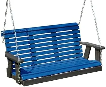 Poly Lumber Wood 5FT Porch Swing Amish Craftsmandship Made in USA HDPE with No wood fibers and 1000 lbs Limit. Stainless Steel Hardware.Signature Rollback design for Patio Outdoor Backyard Garden Park