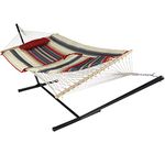 Sunnydaze Rope Hammock with Stand Combo - 275-Pound Capacity - Includes 12-Foot Hammock Stand, Spreader Bar, Pad, and Pillow - Modern Lines