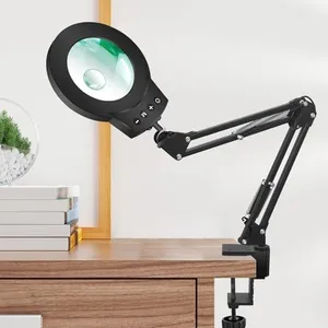 NOEVSBIG Magnifying Lamp with Light, 3 Adjustable LED Light, 10 Brightness 5X Magnifier Desk Clip on Lamps for Close Reading/Office/Hobbies/Crafts Reading Table Work Clamp Lights(20 INCH)