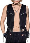 GORGLITTER Men's Fringe Vest Jacket Cowboy Vest Sleeveless Open Front Tassel Tops Black Small