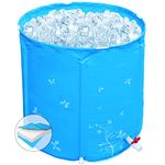 Portable Plastic Bathtub,28"×28" Freestanding Soaking Tub Non-Inflatable Ice Bath Tub, Folding Spa BathTub for Adults,Thickened Thermal Foam to Keep Temperature (Bule Bathtub)