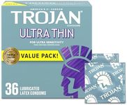 TROJAN Ultra Thin Condoms For Ultra Sensitivity, Lubricated Condoms for Men, America’s Number One Condom, 36 Count Value Pack