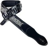 Black Full Grain Center Block Carving Leather Padded Guitar Strap With Aged White Celtic Chain Walker & Williams KB-05-BLK