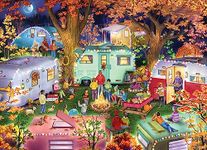 Vermont Christmas Company Camping in The Fall Jigsaw Puzzle 1000 Piece - Autumn Themed Puzzle for Adults Featuring Retro Campers - Randomly Shaped and Fully Interlocking Pieces