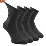 Busy Socks 4 Pack Non-binding Diabetic Socks for Men Women, Loose Top Crew Cotton Thick Cushion Socks, 4 Pairs Dark Gray, X-Large-XX-Large