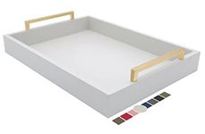 Montecito Home Decorative Coffee Table Tray - Ottoman Tray - Breakfast, Drinks, Liquor Serving Platter - from Farmhouse to Modern - Matte Finish - Champagne Gold Handles - Harbor White