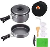 BISONBERG Camping Cooking Set for Outdoor - Lightweight, Pot Pan Bowls - 8 Piece 1-2 Person