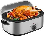 20 Quart Electric Roaster Oven with Self-Basting Lid, Turkey Roaster with Defrost Warm Function, Adjustable Temperature, Removable Pan Rack, Stainless Steel, Silver