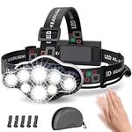 KIDECCE Headlamp,Brightest 18000 Lumen 8 LED 8 Modes Flashlights with Red Warning Light,USB Rechargeable Waterproof Headlight,Super Bright Headlamp Flashlight for Fishing,Cellar