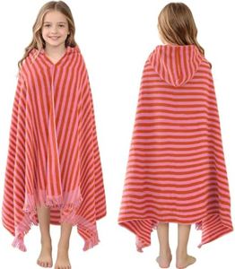 VOOVA & MOVAS Big Kids Hooded Bath Towel, 8+, 100% Cotton, Thick, Red Pink