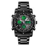 SKMEI Mens Wrist Watch, Waterproof Military Analog Digital Watches with LED Multi Time Chronograph, Stainless Steel Business Watches for Men, 1389-Black, 2.28*1.89*0.63 inches, Sports