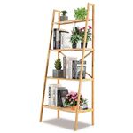 SFAREST Ladder Shelf, 4/6 Tiers Wooden Storage Rack with Footpads, Home Office Display Bookshelf Plant Stand for Living Room Bedroom Kitchen (60 x 35 x 148 cm, Natural)