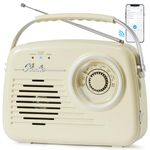 Retro AM FM Radio, Small Portable Radios with Bluetooth, C*4 Battery Powered or Plug in Wall, Support SD Card/USB/MP3 Player/AUX Input/Headphone Output for Home/Outdoor/Decor(Beige)