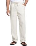 COOFANDY Men's Casual Linen Pants Cotton Elastic Waist Drawstring Trousers - White - XXL