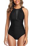 Derssity Women One Piece Swimsuit Tummy Control Swimming Costume Ruched Plus Size Swimwear Bikini Bathing Suit S,Black#09