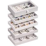 ProCase Jewelry Organizer Tray Jewelry Storage Box, Stackable Velvet Jewelry Drawer Organizer Inserts Earring Holder for Stud Earring Necklace Rings Bracelet, 8.27 x 4.72 x 5.71" -Grey, 5 Layers