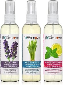Natural Flower Power Air Freshener Spray | Lavender, Lemongrass, Peppermint & Lemon | 4 Fl Oz | Pack of 3 | Scented w/Pure Essential Oils | Plant-Based Odor Eliminator | Room, Linen, or Car Spray