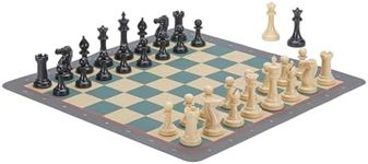 Conqueror Tournament Chess Set 18''x18'' Foldable Silicone Chess Board / 3.5'' King Height Plastic Double Weighted Classic Staunton (Multicolor Chessboard)