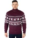 NOROZE Men's Christmas Jumper Novelty Fair Isle Sweater Chunky Knit Xmas Jumpers for Women Unisex Pullover (XXL, Burgundy)