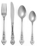 SHEUMNT Retro Silverware Set for 6, Gorgeous 24 Pieces Stainless Steel Silver Flatware Set, Service for 6, Utensil Set Fork Spoon Knife, Antique Baroque Cutlery Set