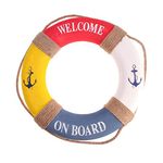 Happyyami Home Decor Hanging Lifebuoy Ornaments Nautical Decorations for Home Wall Decor Life Saving Ring with Rope for Balcony Welcome on Board Life Preserver Ring Decoration Home Decoration