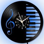 Piano Keys Wall Clock, Music Wall Decor 12" Vinyl Record Clock LED Night Light 7 Color Luminous Lamp Piano Music Notes Decor Art Clock Vintage LP Rock Record Clock, Gift for Music Lovers, Men