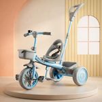 Kidsmate Junior Tricycle for Kids with Parental Control | Cycle for Kids 1-4 Years | Baby Cycle | Bicycle with Storage Basket, Cushion Seat and Seat Belt Carrying Capacity 30 Kgs (Blue-Grey)