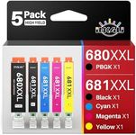 680XXL 681XXL Ink Cartridges PGI-680 XXL CLI-681 XXL Compatible for 680XXL 681XXL Canon Work for Pixma TR7520 TR7620 TR8620 TR8520 TS6120 TS9120 TS9520 TS9521 TS6220 Printers (5 Pack)