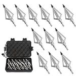 12 PCS Crossbow Broadheads, Broadheads 100 Grain with 3 Stainless Steel Blades for Hunting and Shooting Game, Archery Compound Bow with Storage Case