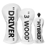 Golf Head Cover Headcover Set - Golf Head Covers for Woods and Driver - 3pcs Golf Driver 3 Wood Hybrid Head Cover Headcover White with Black Words Golf Accessory for Golf Clubs (3pcs （1/3/H))