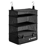 Navaris Hanging Travel Organizer Shelves - Portable Suitcase Packing Cube for Clothes - Easy to Unpack Storage for Luggage and Carry On Bags - Black