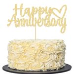 Gyufise 1 Pack Happy Anniversary Cake Topper Decorations Gold Glitter Wedding Anniversary Cake Topper Supplies Party Cake Decor