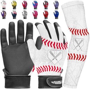 Exxact Sports Youth Batting Gloves with Arm Sleeve for Boys & Girls, Kids Baseball Batting Gloves for Softball, T-Ball (Youth S/M, White)