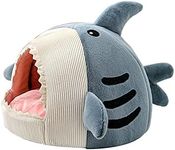 Shark Shape Cat Cave Bed with Thick Cushion, Kitten Cat Soft Warm House for Indoor Cats Anti-Slip Bottom, Cat Tent with Removable Washable Cushioned Pillow, Cat Hut Sleeping Bag Small Dog Bed - L