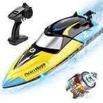 DEERC Brushless RC Boat, 30+ mph Fast Remote Control Boats with Never Capsize&Low Battery Alarm Function, 2.4GHz Racing Boat with LED Lights for Seas, Pools&Lakes, Speed Boat Toy for Adults Boys&Girls