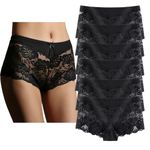 YaoKing Women's Underwear Regular & Plus Size Panties Sexy Lace Boyshort Hipster Cheeky Panty- 6 Pack (6 Pack-D9144, S)